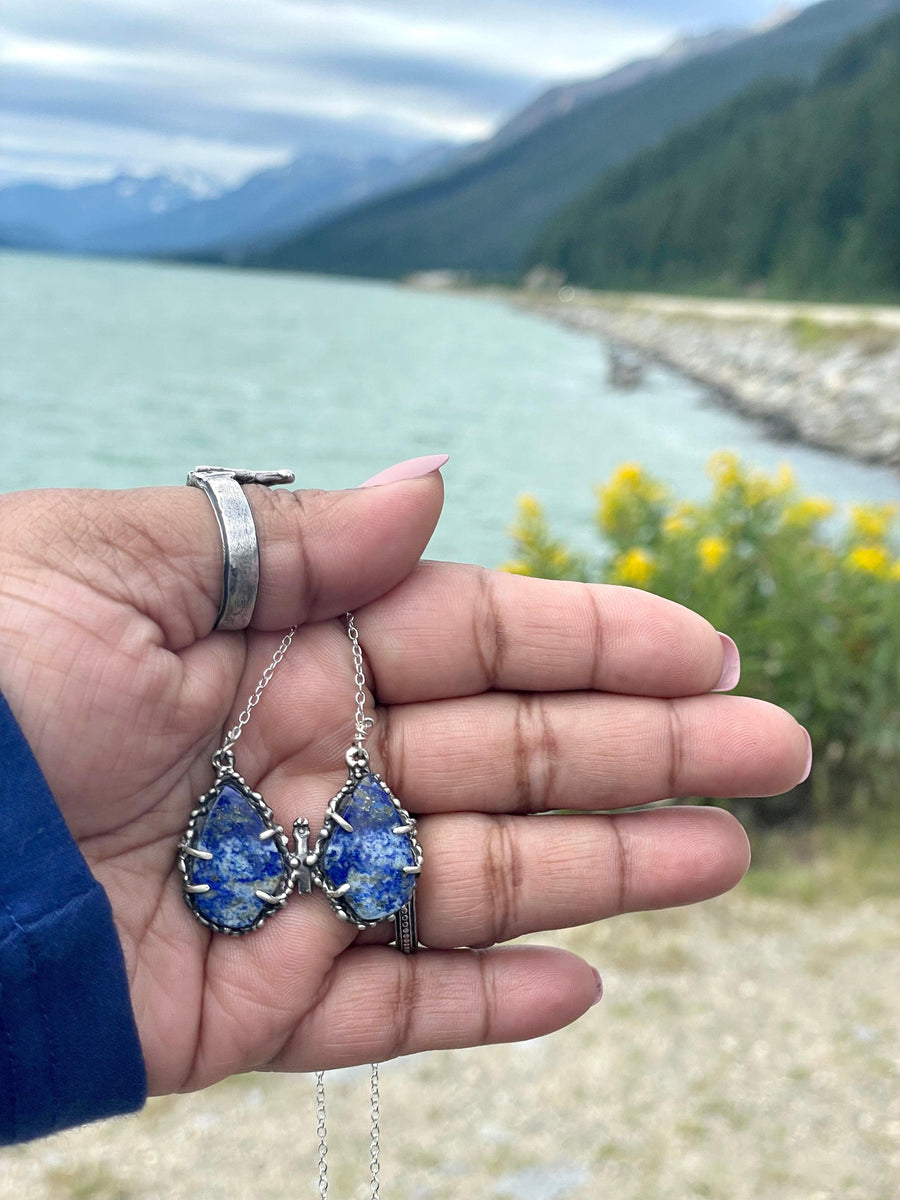 Lapis Lazuli Butterfly Sterling Silver Necklace - Sand and Snow Jewelry