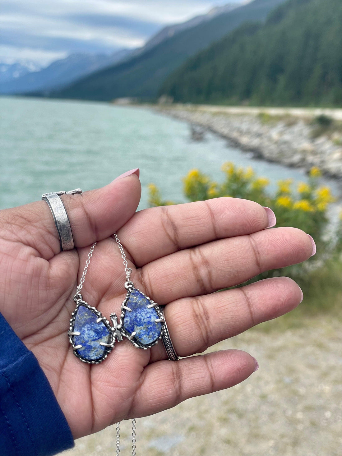 Lapis Lazuli Butterfly Sterling Silver Necklace - Sand and Snow Jewelry