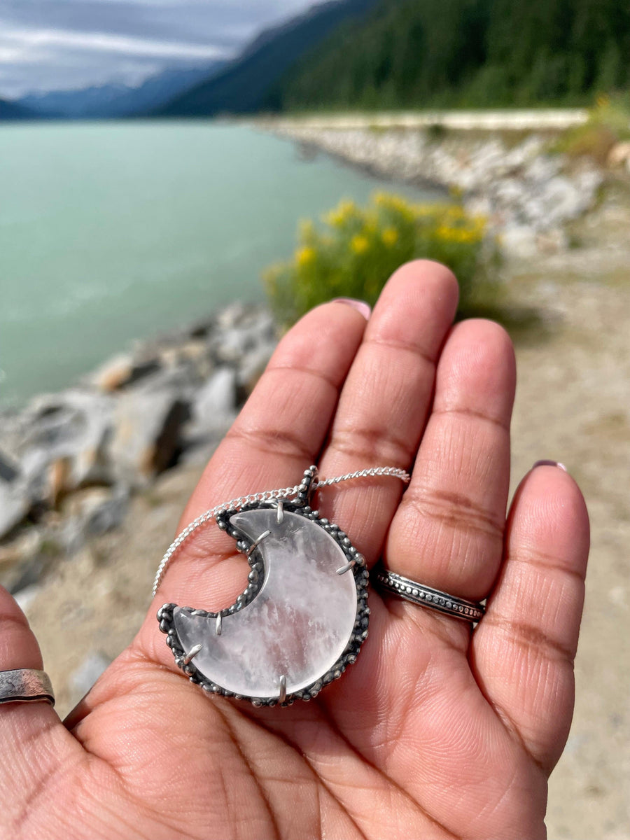 Tess | Clear Quartz Moon Sterling Silver Necklace - Sand and Snow Jewelry -  - One of a Kind