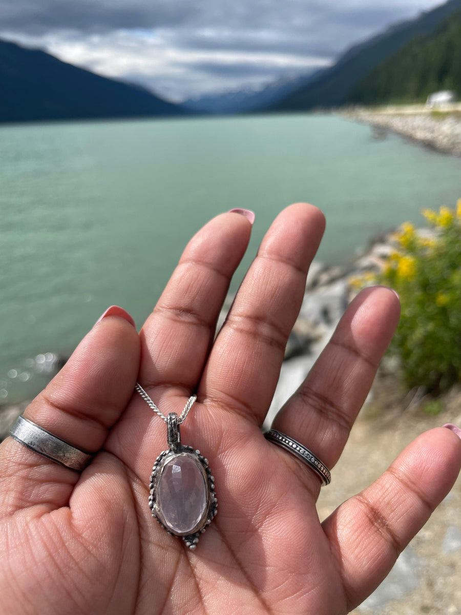 Faceted Rose Quartz Sterling Silver Necklace - Sand and Snow Jewelry - Necklaces - One of a Kind