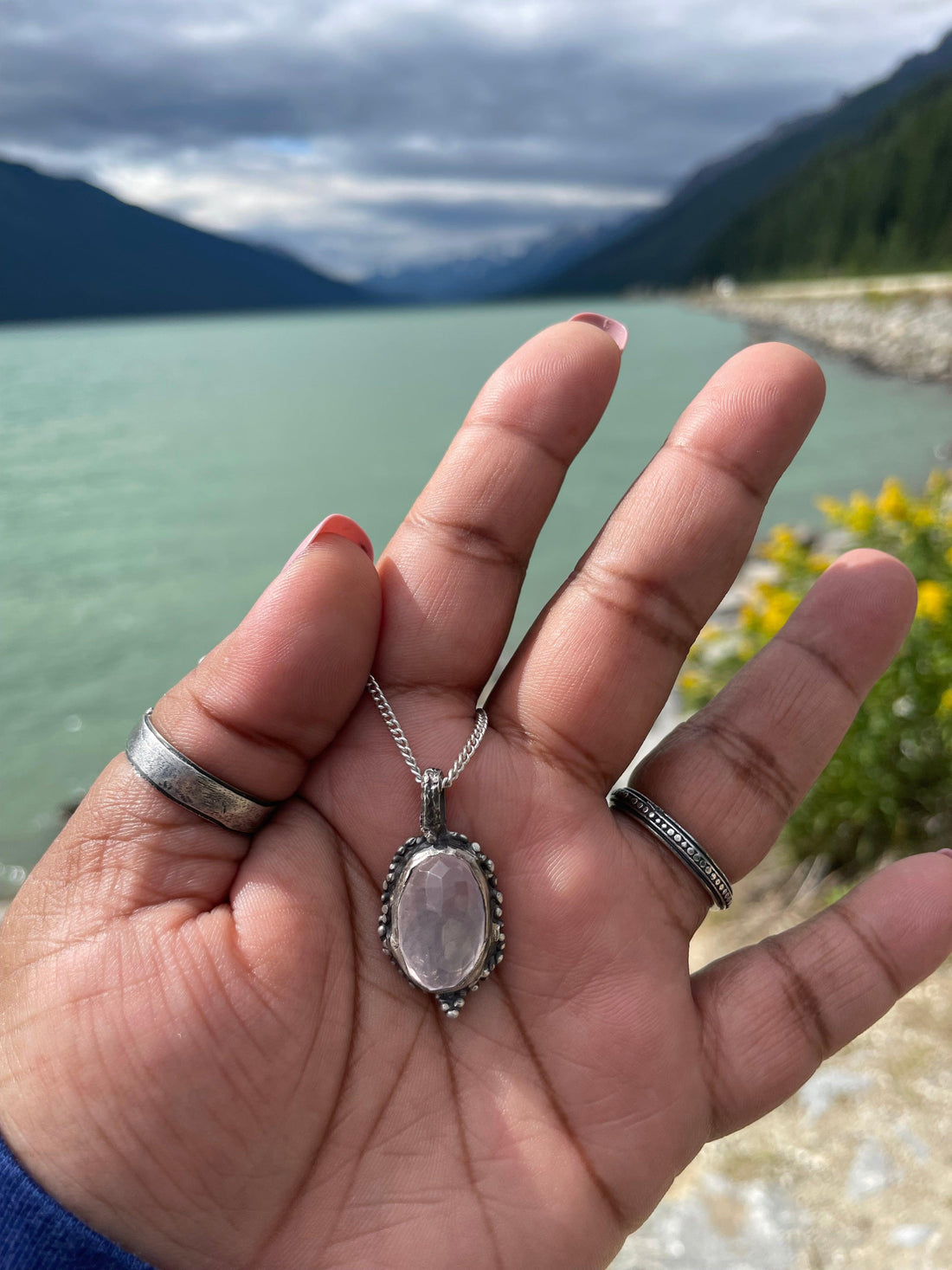 Faceted Rose Quartz Sterling Silver Necklace - Sand and Snow Jewelry - Necklaces - One of a Kind