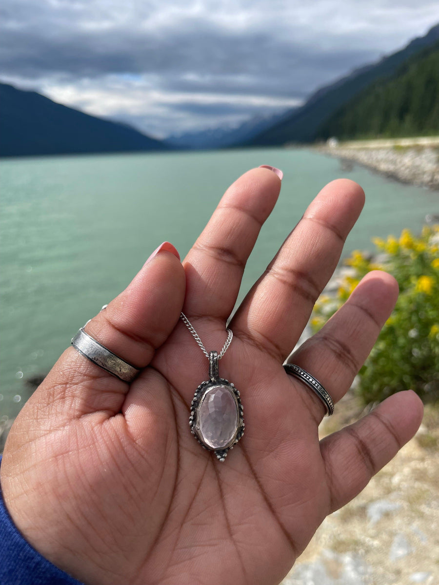 Faceted Rose Quartz Sterling Silver Necklace - Sand and Snow Jewelry - Necklaces - One of a Kind