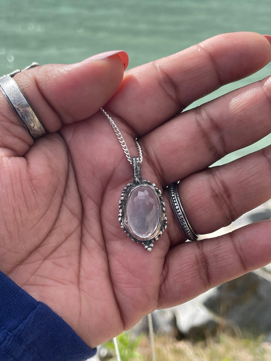 Faceted Rose Quartz Sterling Silver Necklace - Sand and Snow Jewelry - Necklaces - One of a Kind