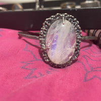Bolt | White Rainbow Moonstone Sterling Silver Single Band Cuff - Sand and Snow Jewelry - Cuffs / Bracelets - One of a Kind