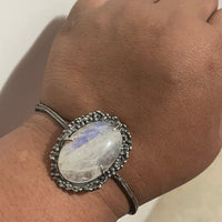 Bolt | White Rainbow Moonstone Sterling Silver Single Band Cuff - Sand and Snow Jewelry - Cuffs / Bracelets - One of a Kind