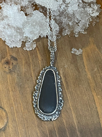 Leena | Black Beach Stone Sterling Silver Necklace - Sand and Snow Jewelry - Necklaces - One of a Kind
