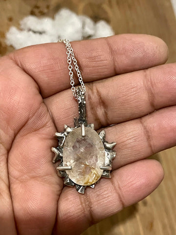 Rutilated Gold Quartz Ice Portal Sterling Silver Pendant - Sand and Snow Jewelry - Necklaces - One of a Kind