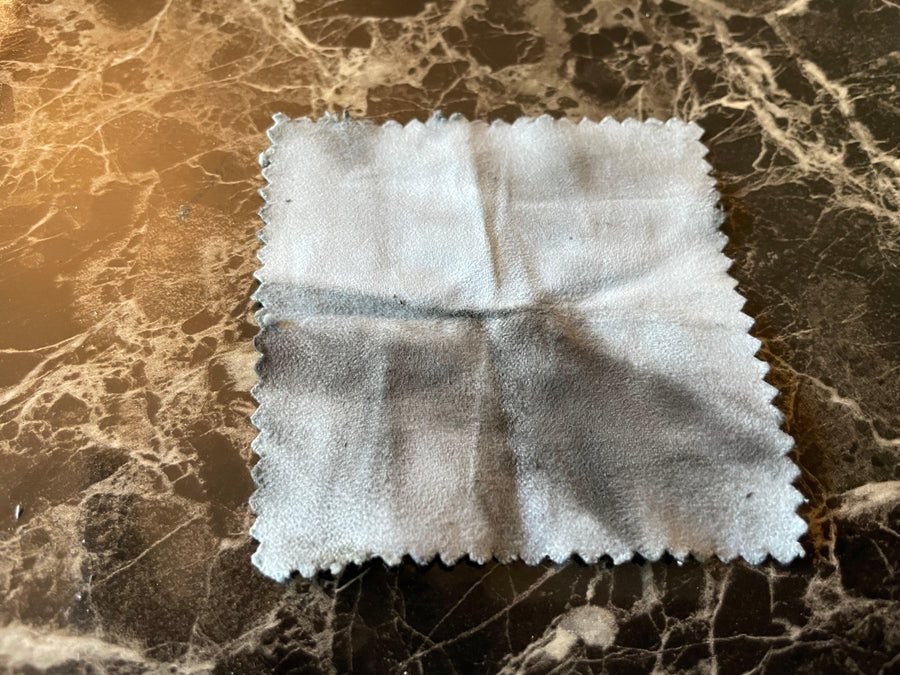 how the jewelry polishing cloth will start to look once you start using it to polish your jewelry