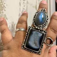 Glacial Ring on finger. Textured ring Bohemian ring Statement ring Bold ring Large ring Sterling silver ring Unique ring Goddess ring Cosmic ring  Gemstone ring Blue Stone Ring Oversized Ring Large Ring