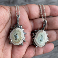 Ice Map Necklaces held in hand. Necklace Bohemian necklace Bold necklace Beautiful necklace Sterling silver necklace Goddess necklace Sexy necklace Textured necklace Statement necklace Unique necklace  Cosmic necklace White Solar Quartz Necklace