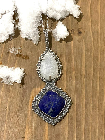 Majestic Lapis Lazuli Large Sterling Silver Necklace - Sand and Snow Jewelry