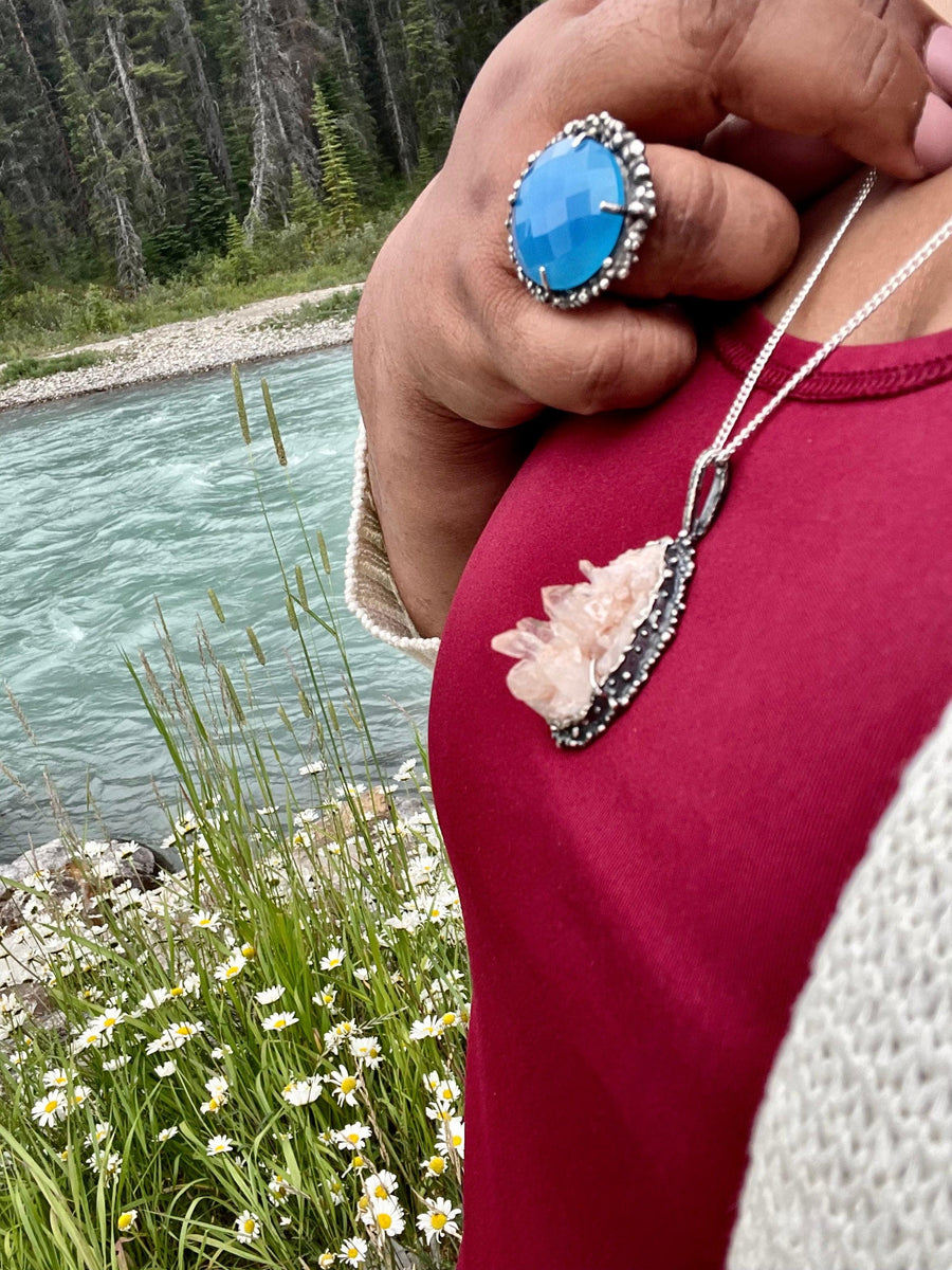 Rose Quartz Crystal Sterling Silver Necklace - Sand and Snow Jewelry - Necklaces - One of a Kind