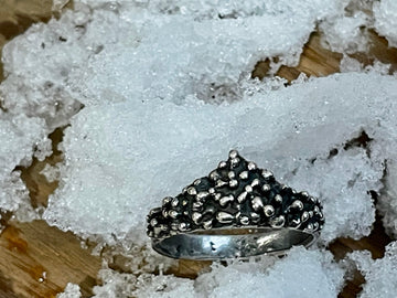 Tiara Droplet Ring on wood.  Tiara Droplet Ring on ice.   Textured ring Bohemian ring Statement ring Bold ring Large ring Sterling silver ring Unique ring Goddess ring Cosmic ring